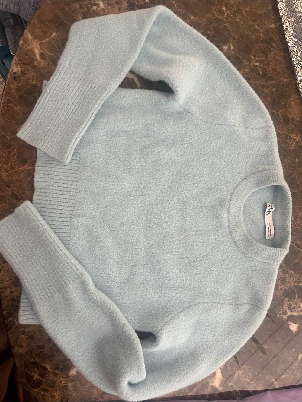 Zara Light Blue Crewneck Cozy Textured Sweater
